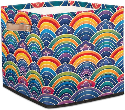 TropicalLife 13x13x13 Inch Large Fabric Storage Cube Vintage Rainbow Flowers by TropicalLife
