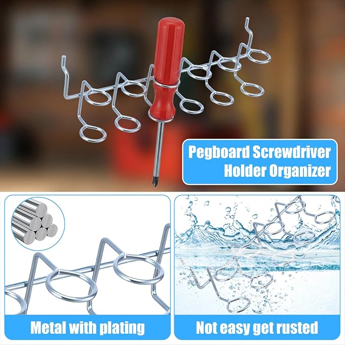 Kenaoeoe 9 Pcs Pegboard Screwdriver Holders Stainless Steel Multi-Ring Peg - Image 5
