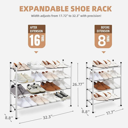 STORAGE MANIAC Expandable Shoe Rack, 16 Pairs Stackable Small Shoe Rack - Image 3