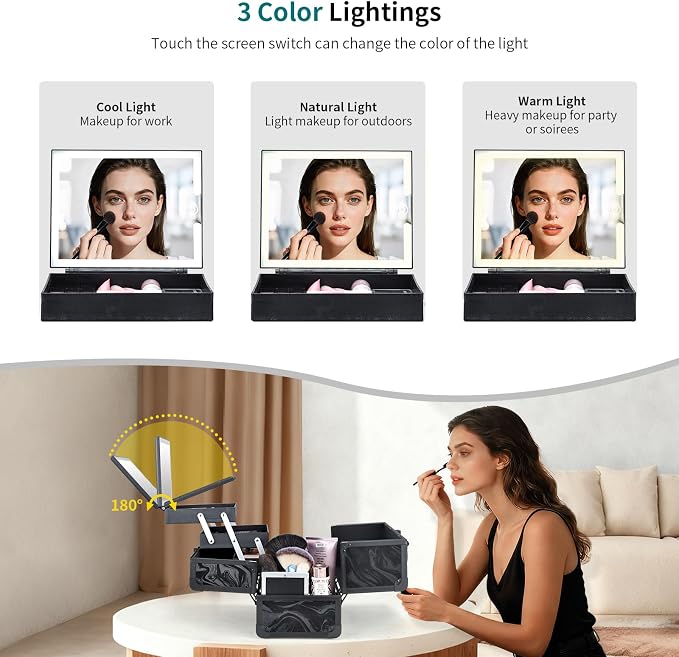 Travel Makeup Case with LED Lighted Mirror - Image 3