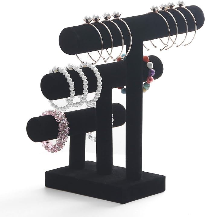 Wuligirl 3 Tier Bracelet Holder T-Bar Jewelry Stand Velvet Jewelry Holder - Image 2