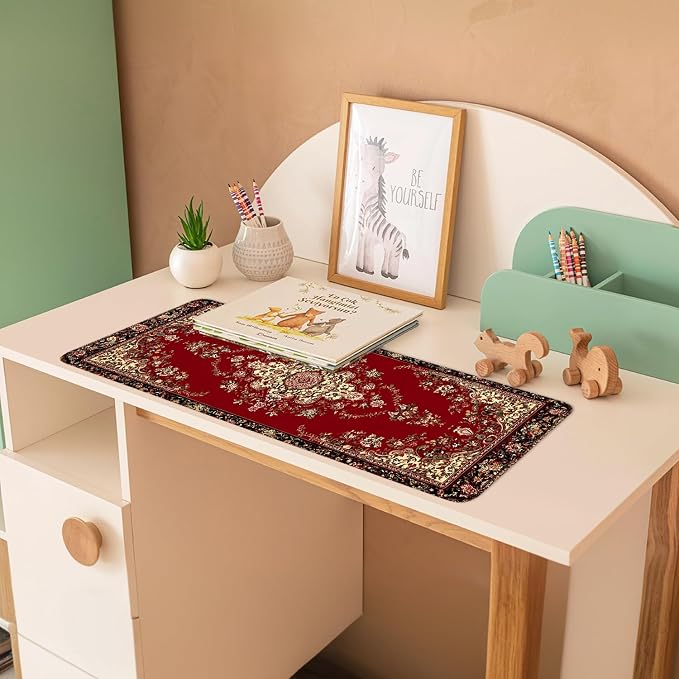 Red Vintage Persian Rug Mouse Pad – Large Extended Desk Mat 31.5 x 11.8 in– - Image 3