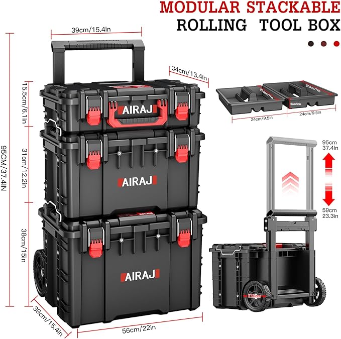 Rolling Tool Box with Wheels Heavy Duty, Modular Stackable Tool Box Organizer - Image 3