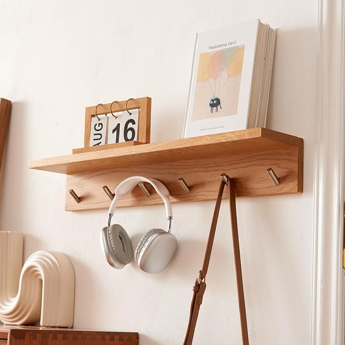 Oak Wood Coat Rack Wall Mount - Image 5