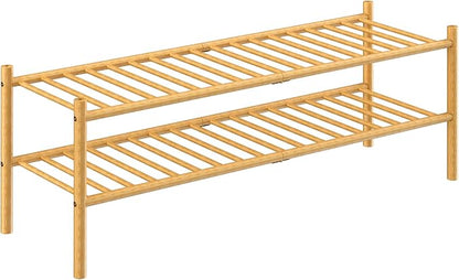 2-Tier Bamboo Long Shoe Rack, Free Standing Wood Shoe Shelf Storage Organizer - Image 7