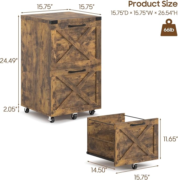 Halitaa Farmhouse 2 Drawer Small File Cabinet - Image 3