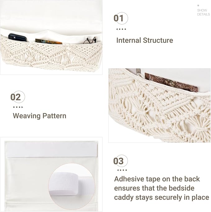 Mkono Macrame Bedside Caddy Storage Organizer Boho Remote Control Tablet - Image 5