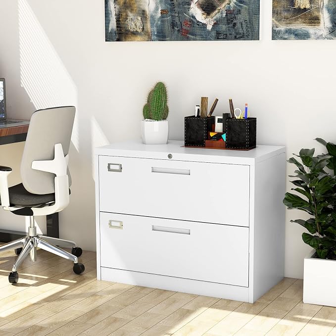 Lateral File Cabinet with Lock, 2 Drawer Large Metal Filing Cabinet, Home - Image 2
