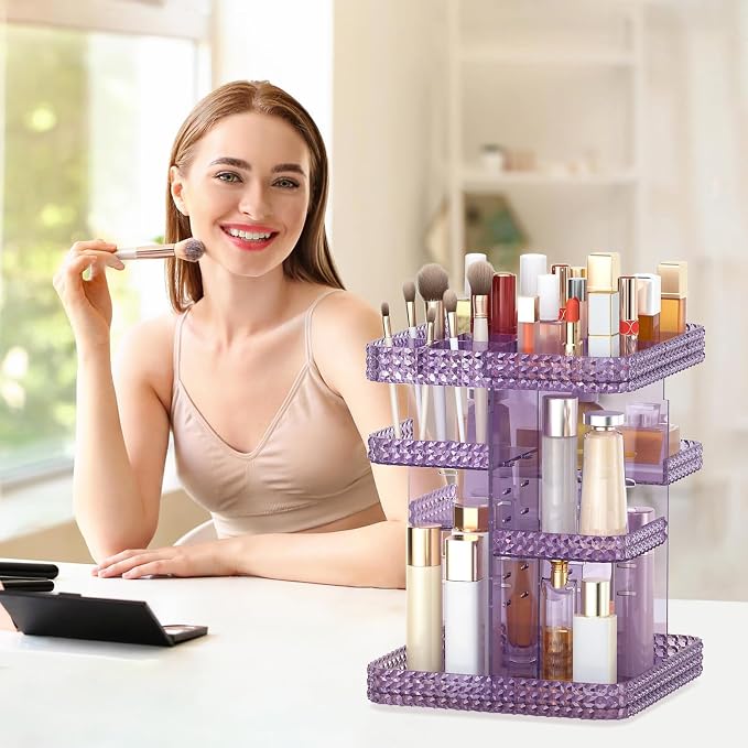 Rotating Makeup Organizer, Large Capacity Cosmetic Display Case, Acrylic - Image 7