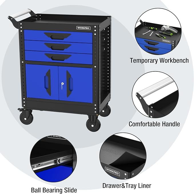 WORKPRO 27.5 Inch 3-Drawer Rolling Tool Chest - Image 5