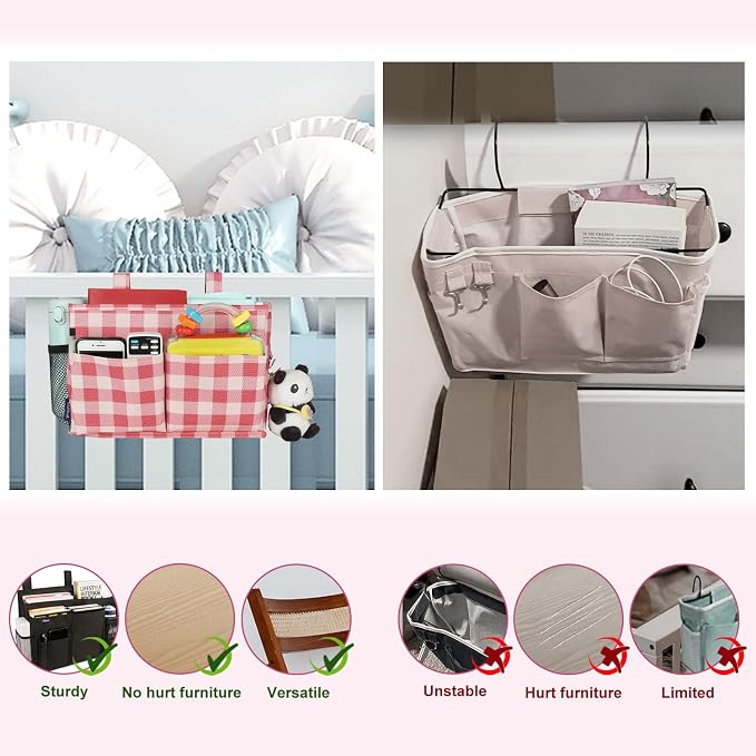 Surblue Bedside Caddy Hanging Bed Organizer Storage Bag Pocket - Image 4