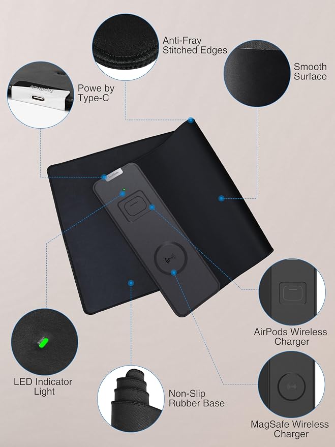 TopMade Mouse Pad with 15W Fast Wireless Charging, 31.5"x11.81" XL Large Gaming - Image 6