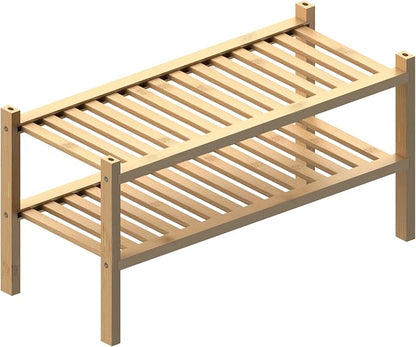 (Thick Bamboo Shoe Rack for Entryway, 2-Tier Free Standing Shoe Racks Stackable - Image 7