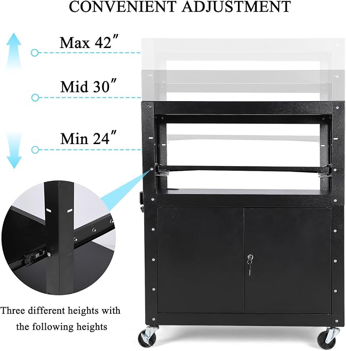 Mobile AV Cart with Locking Storage Cabinet, Adjustable Laptop Stand & Drop - Image 7