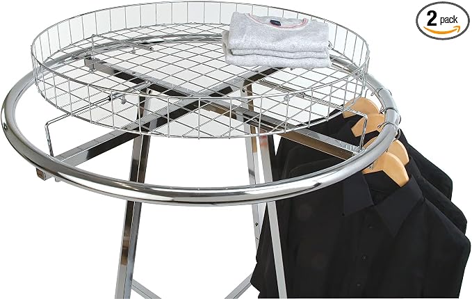 Econoco Folding Round Garment Rack, Adjustable Height Retail Display, Chrome by Econoco