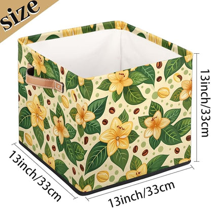 TropicalLife 13x13x13 Inch Large Fabric Storage Cube Yellow Flower Foldable - Image 4