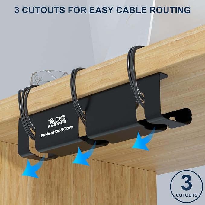 APS Under Desk Cable Management Tray, Two-Pack 16 Inch Black Metal Cord - Image 2