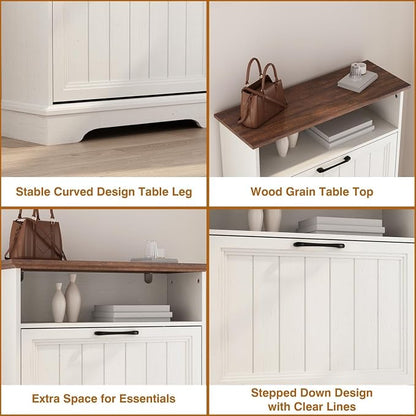 Shoe Storage Cabinet with 2 Flip Drawers, Narrow Slim Shoe Organizer - Image 7