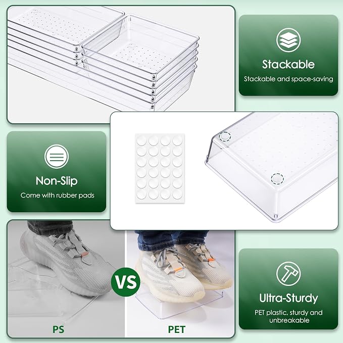 Criusia Drawer Organizer Set, Acrylic Non Slip Non Cracking Kitchen Drawer - Image 2