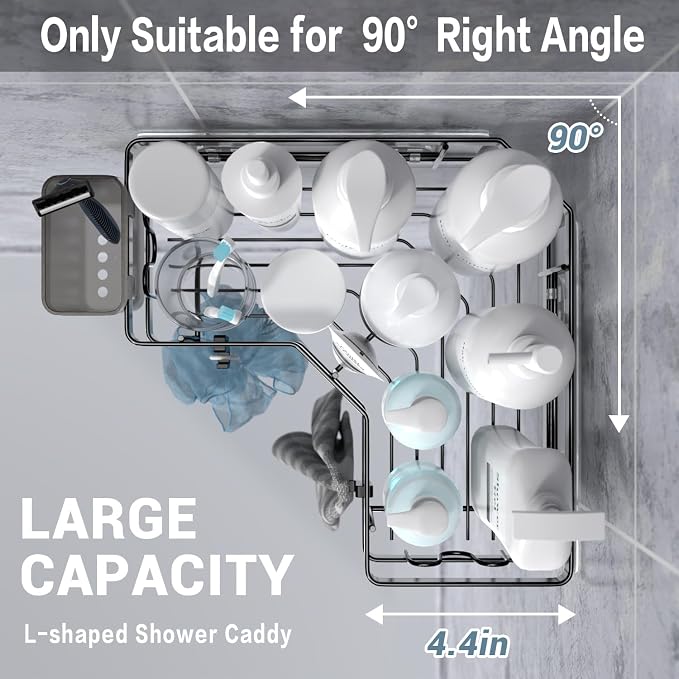 AKTECKE Corner Shower Caddy, 2 Pack Adhesive Shower Corner Organizer Shelves - Image 3