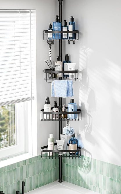 Corner Shower Caddy Tension Pole: Adjustable Rustproof 4-Tier Inside Bathroom by ESSEMELLC