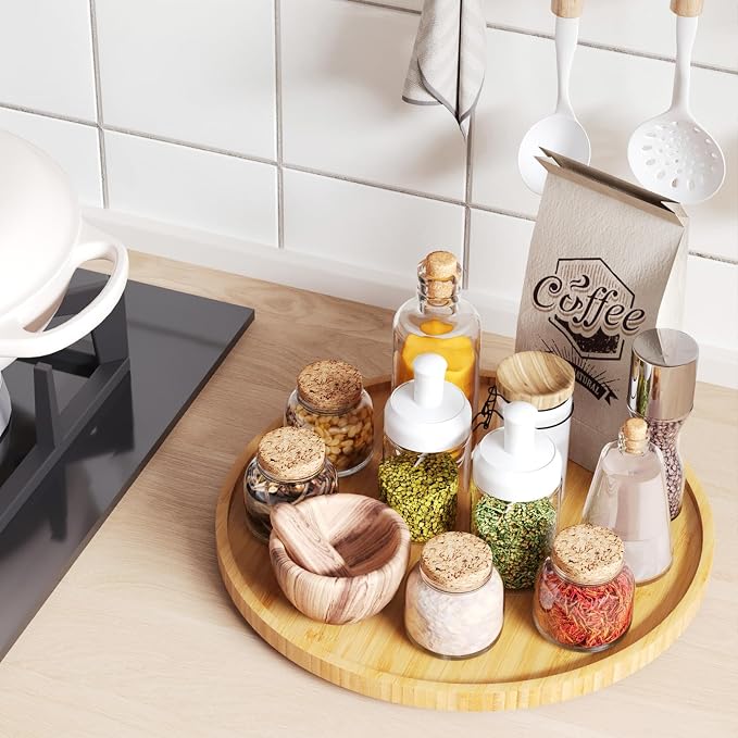 Lazy Susan Organizer for Kitchen, Bamboo Turntable for Cabinet, Large（Natural） - Image 3