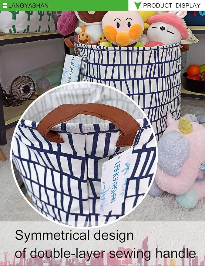LANGYASHAN Laundry Basket Canvas Fabric Collapsible Organizer Basket - Image 5