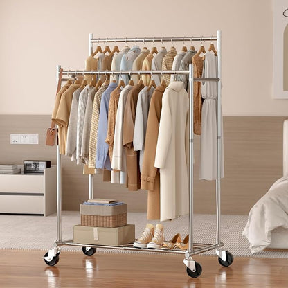 HYSEYY Clothes Rack, Double Rods Rolling Clothing Rack - Image 8