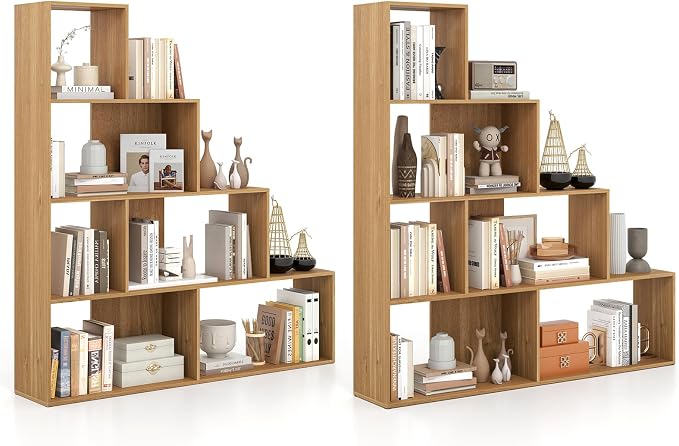 Tangkula 4-Tier Stepped Bookshelf, Freestanding 6 Cubes Ladder Bookcase by TANGKULA