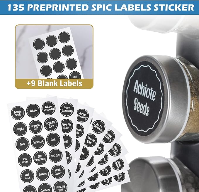Tianifa Black Countertop Revolving Spice Rack, Empty 20-Jars Rotating Spice - Image 4