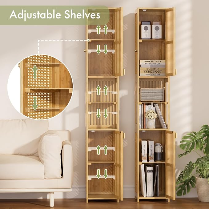 Amazer 70'' Tall Bathroom Storage Cabinet Bamboo, Slim Storage Cabinet - Image 4
