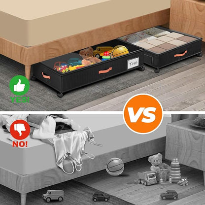 Under Bed Storage with Wheels, XXL Large Under the Bed Storage Organizer Bins - Image 2