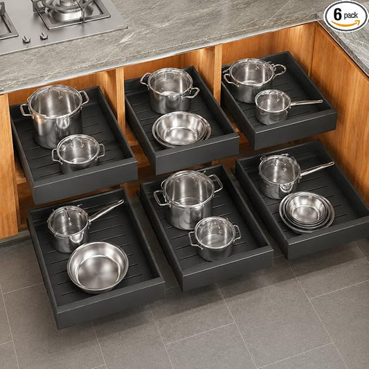 6 Pack Pull out Cabinet Organizer, Expandable Heavy Duty Slide out Drawer Fixed by Kitstorack