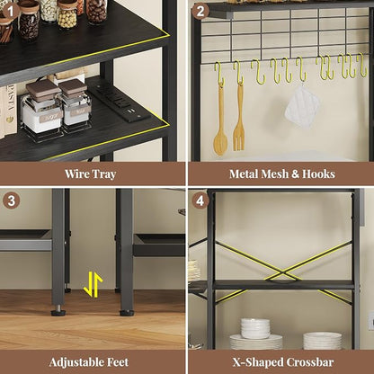 L-Shaped Bakers Rack with Power Outlet, 6-Tier Microwave Stand with Open Storage - Image 6