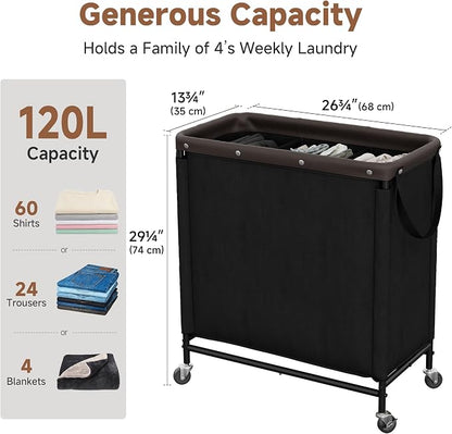 StorageWorks 3 Section Laundry Hamper, Rolling Laundry Cart - Image 3