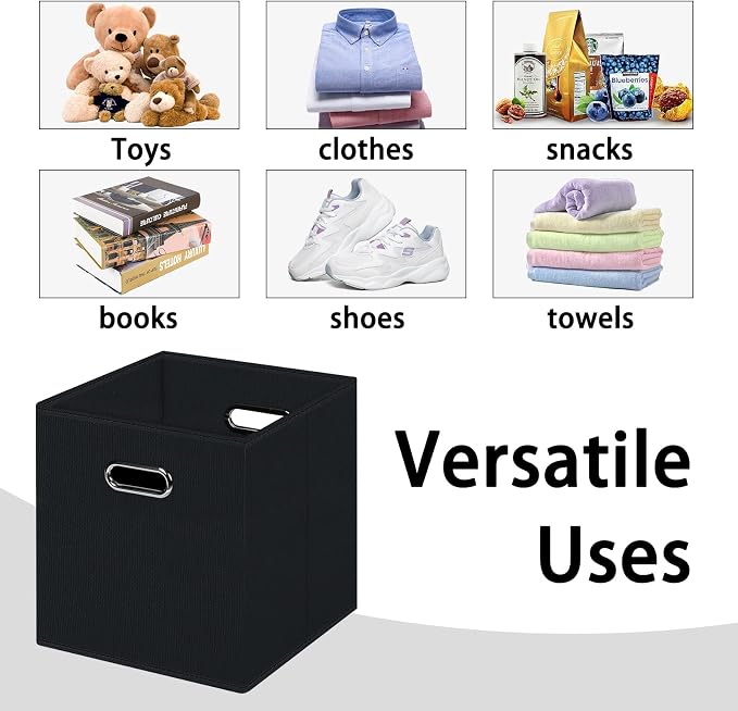 Black Foldable Storage Cubes Bins, Fabric Storage Box Cubes Organizer Baskets - Image 3