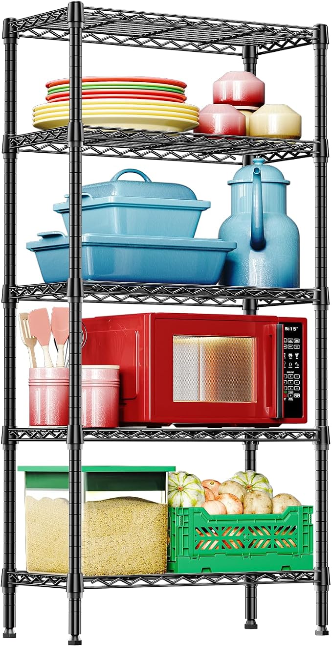 IZEUK 5-Tier Black Metal Storage Shelves, Heavy Duty Wire Shelving Unit by IZEUK