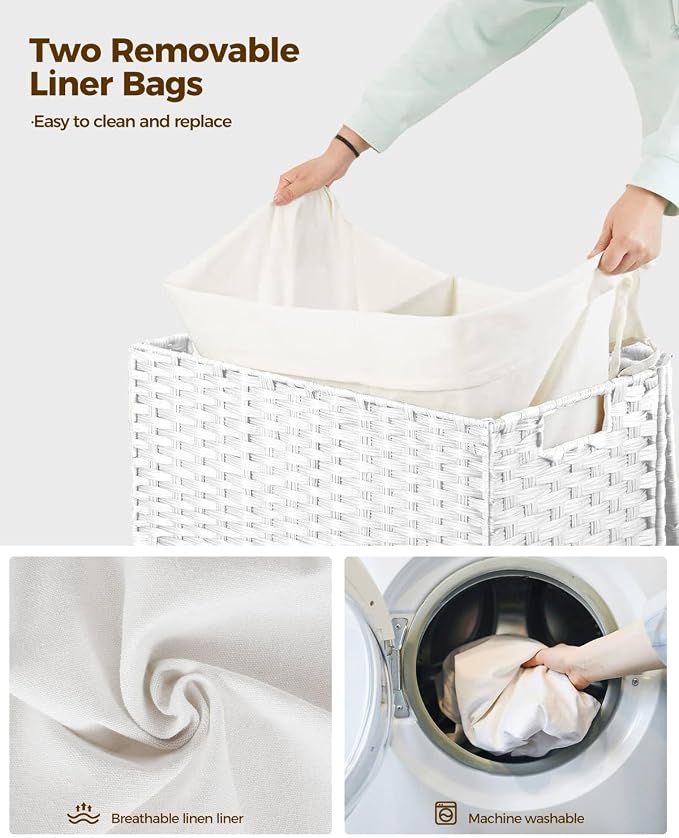 Greenstell Laundry Hamper with Wheels, No Install Needed, 110L Divided - Image 4