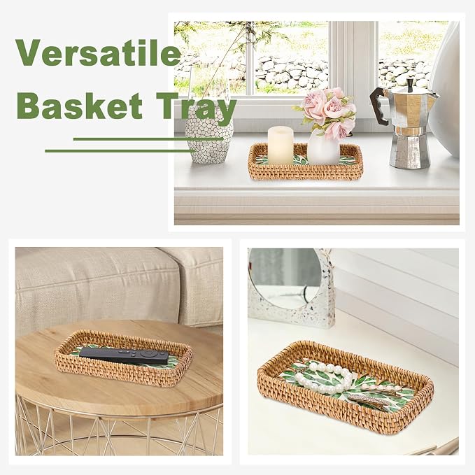Decorative Key Basket Tray fot Entryway Table Woven Rattan Tray - Image 4