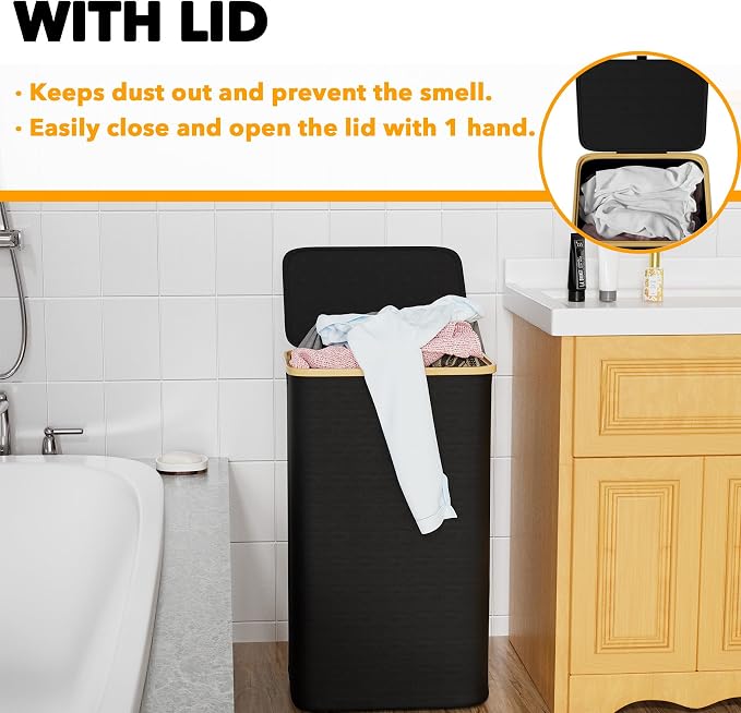 SpaceAid Laundry Hamper with Lid, 110L Large Tall Clothes Basket Bin with - Image 3