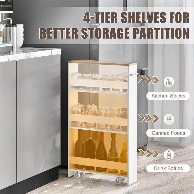 Slim Storage Cart, 4 Tier Rolling Storage Cabinet - Image 7