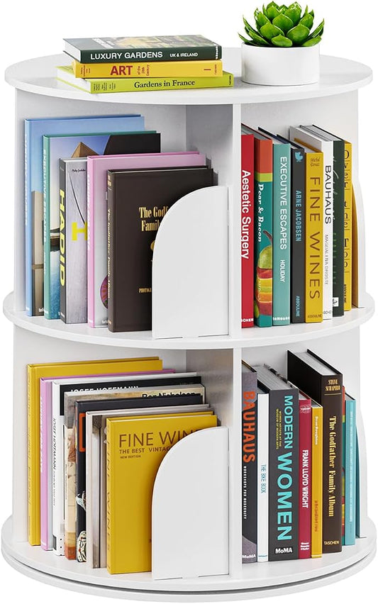 SpaceAid 2 Tier Rotating Bookshelf Tower, Spinning Bookcase Lazy Susan by SpaceAid