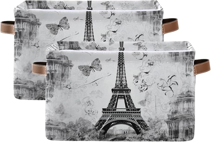 YETTASBIN Paris Eiffel Tower Storage Basket 1pc, Large Collapsible Toys Clothes - Image 2