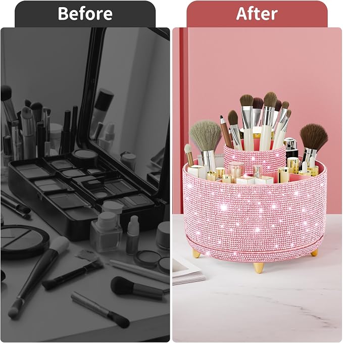 fanado Bling Diamond Makeup Brush Holder, 360° Rotating Makeup Organizer - Image 6