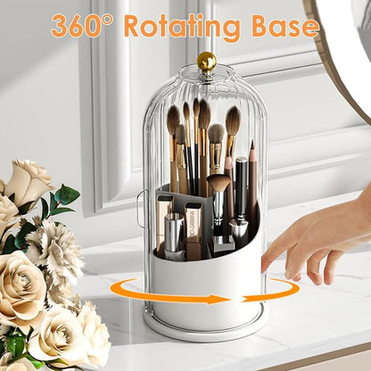 Makeup Brush Holder with Lid 360 Rotating Clear Dustproof Make Up Organizers - Image 3