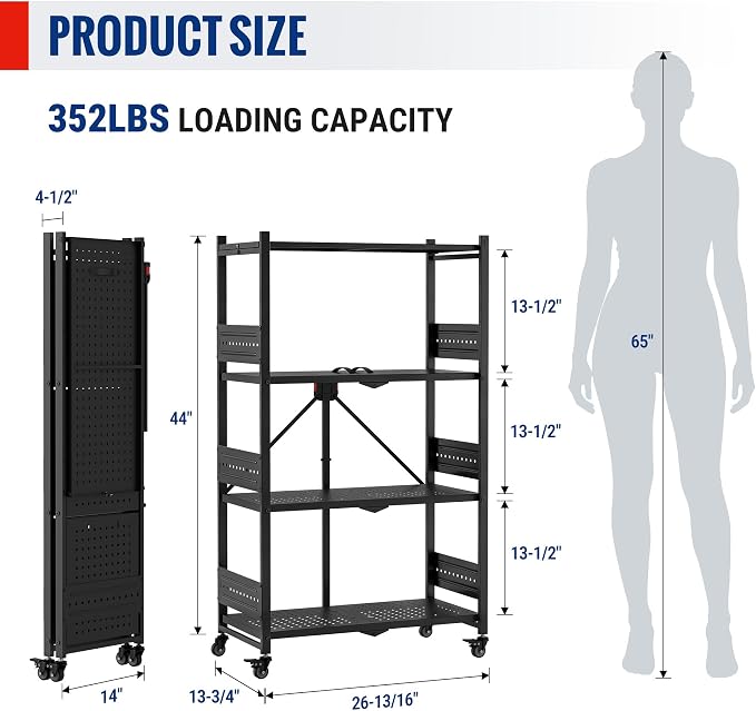 WORKPRO 4-Tier Folding Shelf, No-Assembly Metal Storage Rack - Image 3