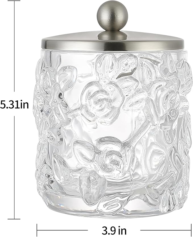 Clear Transparent Apothecary Floral Embossed Glass Jar - Image 2
