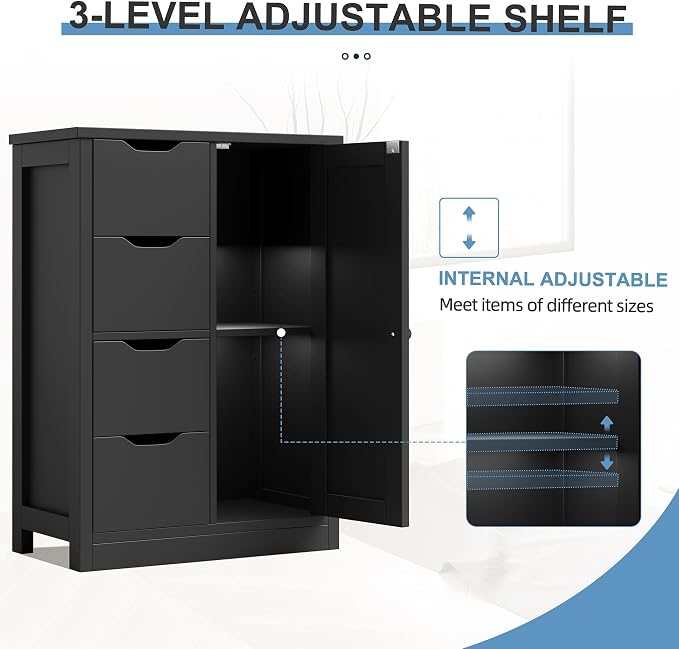 Shintenchi Bathroom Floor Storage Cabinet, Wooden Storage Organizer - Image 7