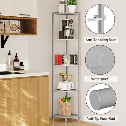 SUNMORY 5 Tier Corner Shelf, Industrial Display Shelf, Narrow Plant Stand - Image 3