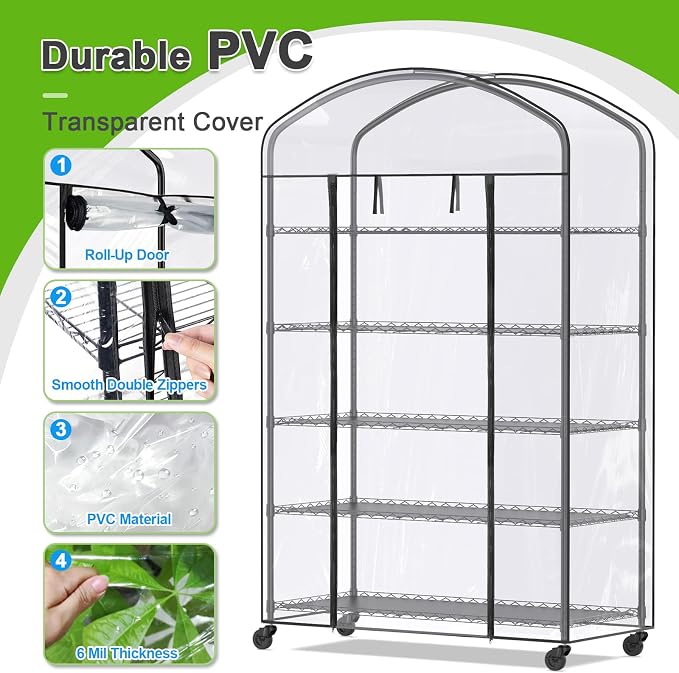 5-Tier Greenhouse with Caster Wheel, Each Shelf Height Adjustable Metal Plant - Image 5